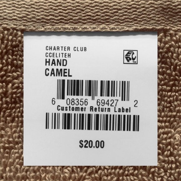 2 new CAMEL-color Charter Club Elite 100% Hygro Cotton 16"x30" HAND Towels - Picture 5 of 5